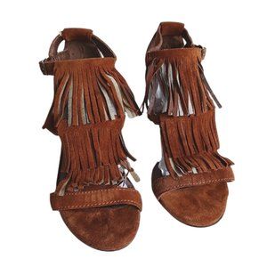 Steven by Steve Madden "Bijoux" Fringed Suede Heeled Sandals- Sz. 7.5
